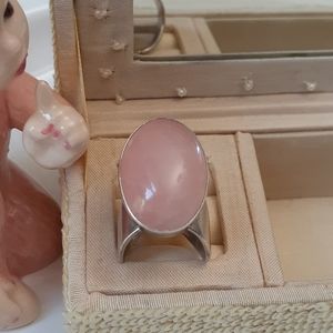JUMBO STERLING SILVER PINK QUARTZ CRYSTAL RING